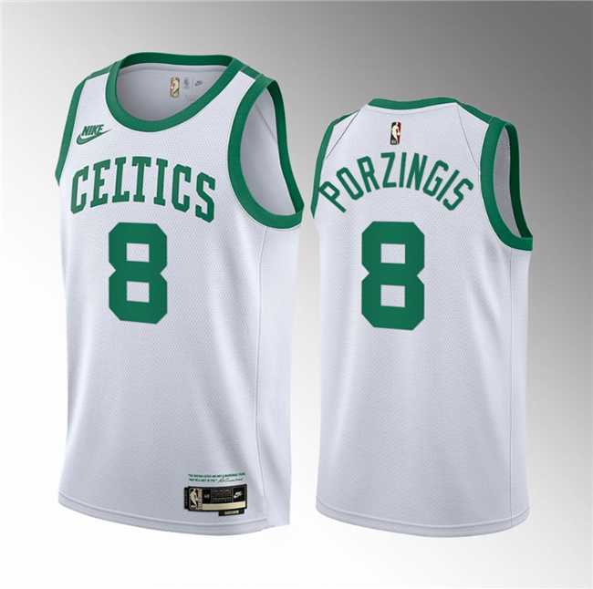 Men's Boston Celtics #8 Kristaps Porzingis White 2023 Draft Association Edition Stitched Basketball Jersey Dzhi